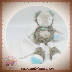 Doudou mouchoir ours BABY NAT' Les Flocons blanc gris chiné BN664 21 cm