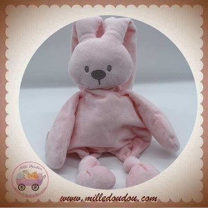 Doudou plat lapin NATTOU Les Rigolos marionnette rose blanc - SOS d