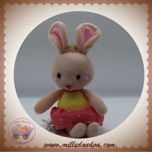 Peluche doudou lapin beige blanc noeuds fleur Auchan d'occasion.