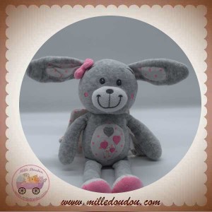 TAPE A L'OEIL SOS DOUDOU ANGE LAPIN GRIS COEUR ROSE