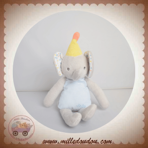 DODIE SOS DOUDOU ELEPHANT GRIS RAYE BLEU