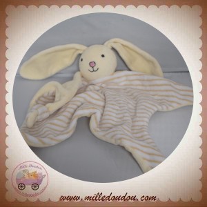 HELLEMMES INSPIRION SOS DOUDOU LAPIN PLAT RAYE BLANC ECRU NOEUD