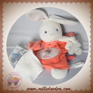 KALOO SOS DOUDOU LAPIN MARIONNETTE SAUMON ORANGE IMAGINE BRILLE DANS LE NOIR