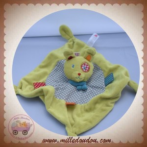 NICOTOY DOUDOU LAPIN CHIEN PLAT VERT CARRE GRIS CROIX SOS