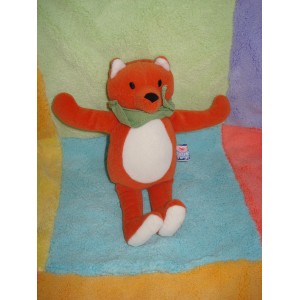 SUCRE D'ORGE DOUDOU PELUCHE RENARD ORANGE HOCHET FOULARD VERT