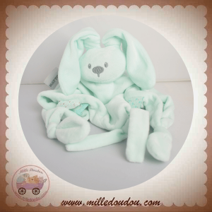 NATTOU SOS DOUDOU LAPIN PLAT LOSANGE BLEU TURQUOISE ETIQUETTES ATTACHE TETINE