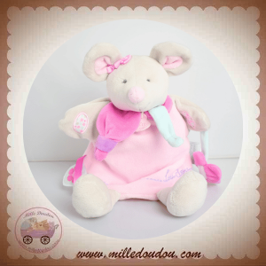 DOUDOU ET COMPAGNIE SOS SOURIS MARIONNETTE PEARLY GRISE ROBE ROSE
