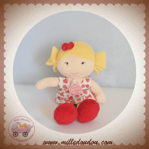 DOUDOU ET COMPAGNIE POUPEE FILLE BLONDE ROBE FRAISES SOS