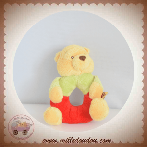 DISNEY NICOTOY SOS DOUDOU OURS WINNIE L'OURSON HOCHET JAUNE VERT ROUGE