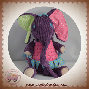 LES DEGLINGOS SOS DOUDOU ELEPHANT VIOLET ROBE ROSE
