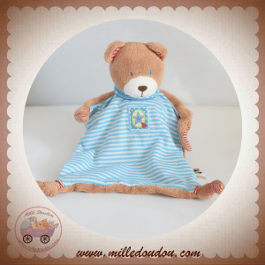 DIE SPIEGELBURG SOS DOUDOU OURS MARRON RAYE BLEU HOCHET
