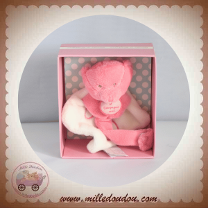 DOUDOU ET COMPAGNIE SOS OURS ROSE PLAT BLANC ATTACHE TETINE