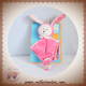 TEX SOS DOUDOU LAPIN PLAT ROSE FLEUR ATTACHE TETINE