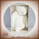 DOUDOU ET COMPAGNIE SOS OURS BLANC FOURRURE NOEUD TAUPE MON TOUT PETIT DC2340