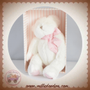 DOUDOU ET COMPAGNIE SOS OURS BLANC FOURRURE NOEUD ROSE MON TOUT PETIT DC2340