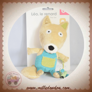 OXYBUL EVEIL ET JEUX DOUDOU LEO LE RENARD BEIGE SALOPETTE BLEUE SOURIS