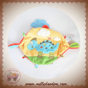 NICOTOY DOUDOU MOUCHOIR PLAT JAUNE DINOSAURE DRAGON BLEU