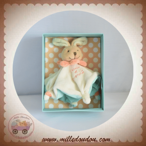 DOUDOU ET COMPAGNIE SOS LAPIN BEIGE PLAT ECRU COL ORANGE DOS BLEU DC2372