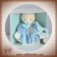DOUDOU ET COMPAGNIE SOS OURS PLAT BLANC BLEU ATTACHE TETINE DC3038