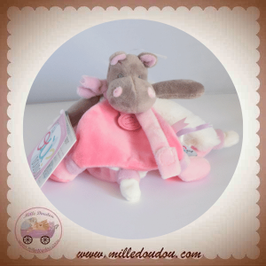 DOUDOU ET COMPAGNIE SOS HIPPOPOTAME ROSE ATTACHE TETINE PLAT T'ES OU DOUDOU DC3387