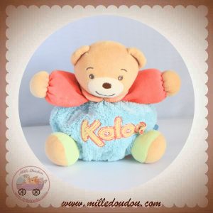 KALOO SOS DOUDOU OURS BEIGE BOULE VELOURS BLEU CLAIR ORANGE