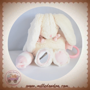 DOUDOU ET COMPAGNIE LAPIN BONBON BLANC ROSE EVEIL HOCHET
