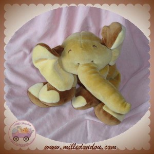 NOUKIE'S DOUDOU ELEPHANT BEIGE MARRON GRAND MODELE