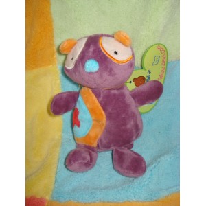 BAWI DOUDOU PELUCHE OURS MAUVE ORANGE LES PAPOUDOUS 9