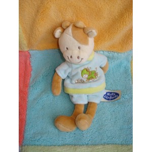 MOTS D'ENFANTS SOS DOUDOU VACHE GIRAFE ECRU BEIGE PULL BLEU 