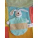 BABOU DOUDOU PELUCHE LAPIN BLANC PLAT BLEU TURQUOISE BEIGE