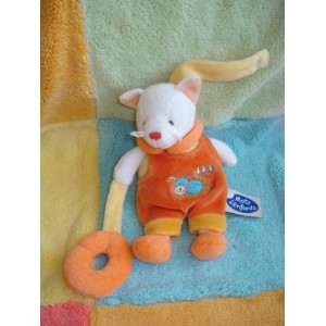 MOTS D'ENFANTS SOS DOUDOU CHAT BLANC SALOPETTE ORANGE BOUEE 