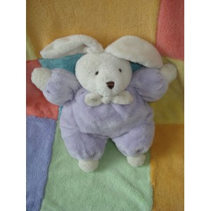 CMP DOUDOU PELUCHE LAPIN BLANC CORPS MAUVE HOCHET NOEUD DE PAPIL