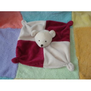 CMP SOS DOUDOU OURS ECRU ROUGE BORDEAUX PLAT