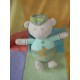 VERTBAUDET DOUDOU PELUCHE SOURIS ECRU PIRATE VERT