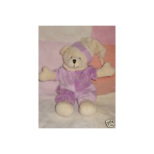 CMP DOUDOU PELUCHE OURS ECRU HABIT CARRE ROSE VIOLET