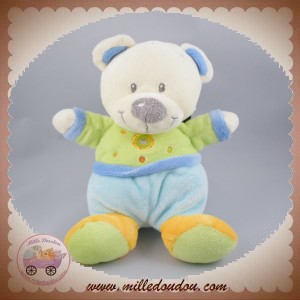 NICOTOY DOUDOU OURS VERT BLEU HOCHET COEUR SOS