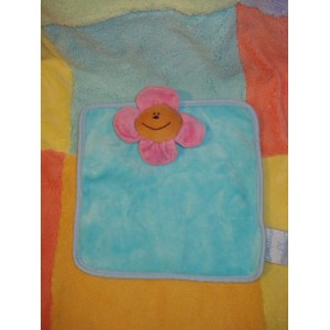 COMPTINE SOS DOUDOU FLEUR ORANGE ROSE CARRE MOUCHOIR BLEU 