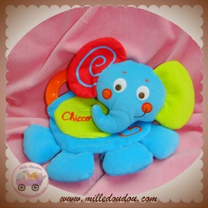 CHICCO SOS DOUDOU ELEPHANT BLEU VERT DENTITION ORANGE