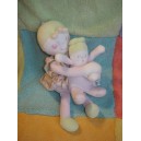 SUCRE D'ORGE DOUDOU POUPEE FILLE AVEC BEBE MAUVE ROSE