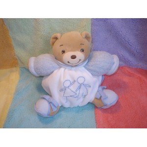 KALOO DOUDOU OURS BEIGE BOULE BLANC BLEU ENFANT BRAS PLUME