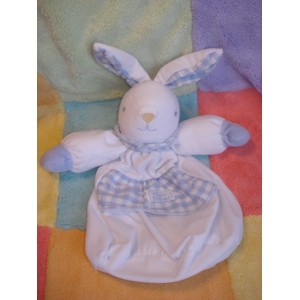 TARTINE ET CHOCOLAT DOUDOU PELUCHE LAPIN BLANC VICHY BLEU