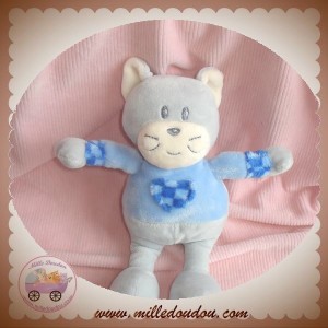 AJENA SOS DOUDOU CHAT GRIS HAUT BLEU COEUR VICHY