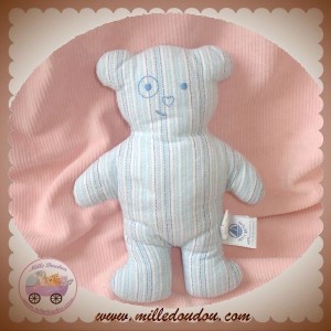 PETIT BATEAU SOS DOUDOU OURS TISSU RAYE BLEU COEUR NEZ