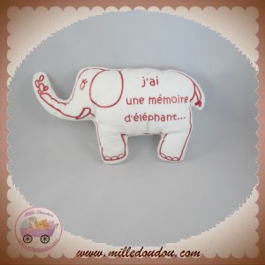 BOUT'CHOU DOUDOU ELEPHANT BLANC POUET POUET ROUGE MEMOIRE