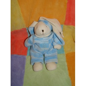 CMP DOUDOU PELUCHE LAPIN CHIEN BLANC HABIT BLEU RAYE