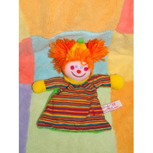 TIAMO TI AMO DOUDOU PELUCHE CLOWN PLAT HOCHET ORANGE VERT RAYE