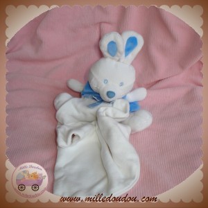 BIOLANE DOUDOU PELUCHE LAPIN BLEU MOUCHOIR BLANC