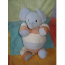 SUCRE D'ORGE DOUDOU ELEPHANT BLEU ECRU ORANGE JAMBES 