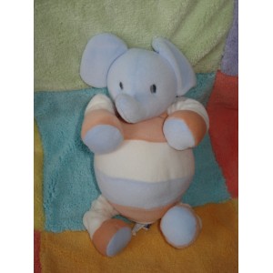 SUCRE D'ORGE DOUDOU PELUCHE ELEPHANT BLEU ECRU ORANGE JAMBES ELA