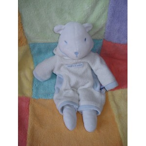 SUCRE D'ORGE DOUDOU PELUCHE OURS BLANC COMBINAISON PYJAMA BLEU